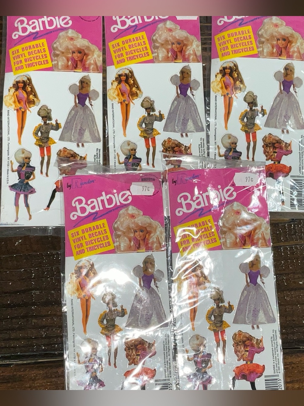 Vintage Lot of 5 Barbie Vinyl Decals 1990 USA New Unopened